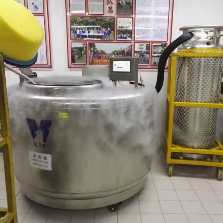 使用液氮罐冻存，外部结霜